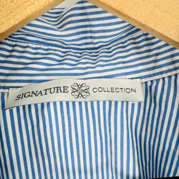 Signature Collection Blue White Pinstripe Button Front Shirtdress Size XL 16 - Picture 3 of 8